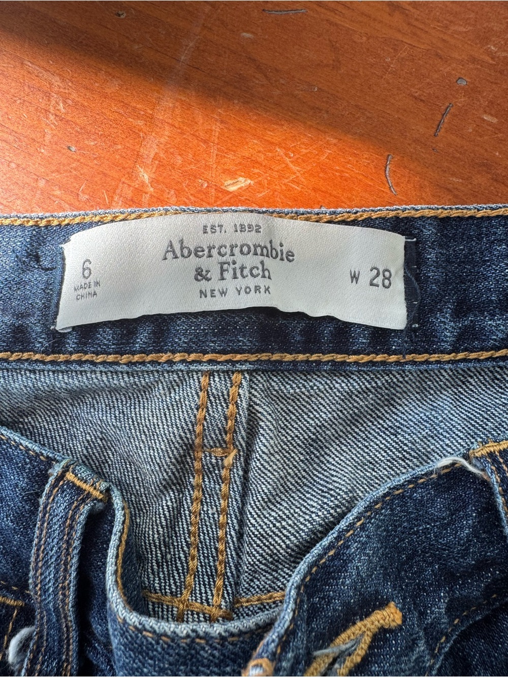 Abercrombie & Fitch Dark Blue Distressed Cuffed Denim Shorts - Picture 2 of 3